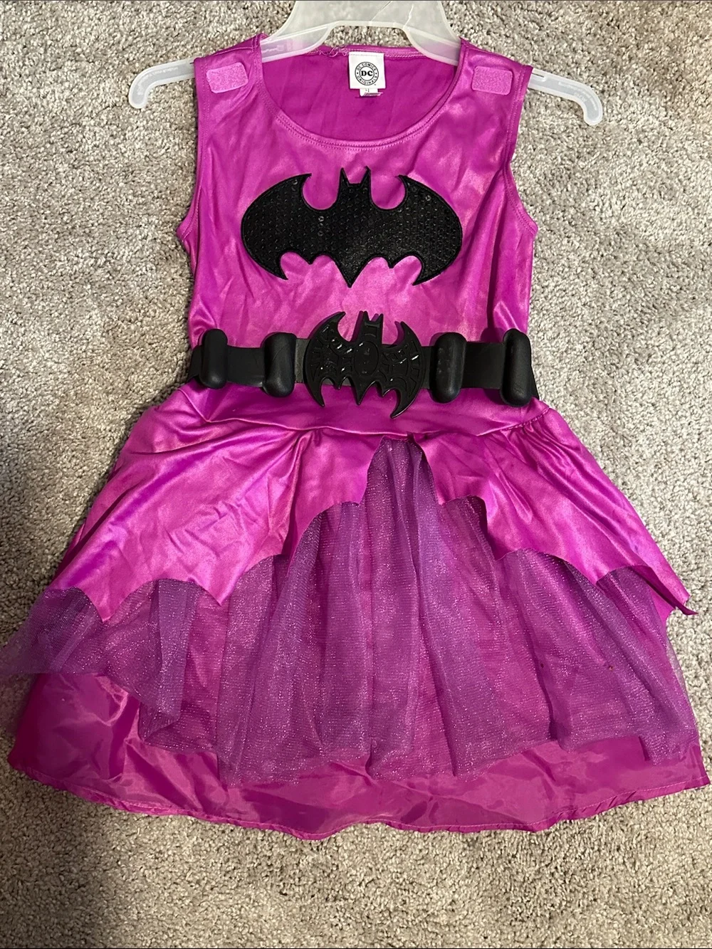 DC Girls' Magenta Batgirl Dress with Black Emblems and Belt